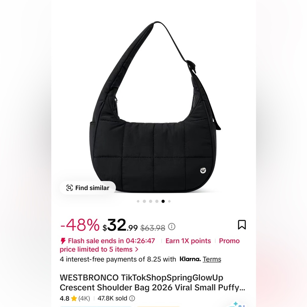 Black Crescent Shoulder Bag - Small Puffy Hobo